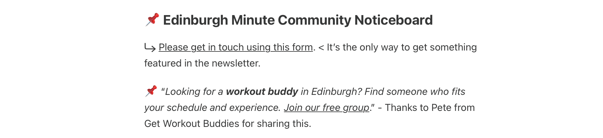 Edinburgh newsletter mentions workout buddy group