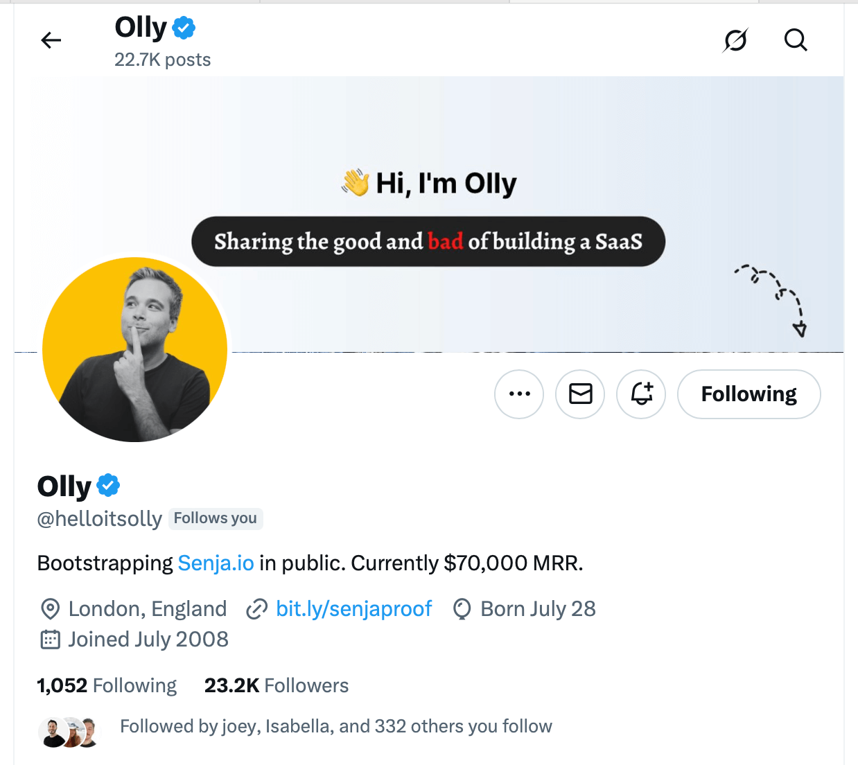Olly Meakings Twitter/X profile