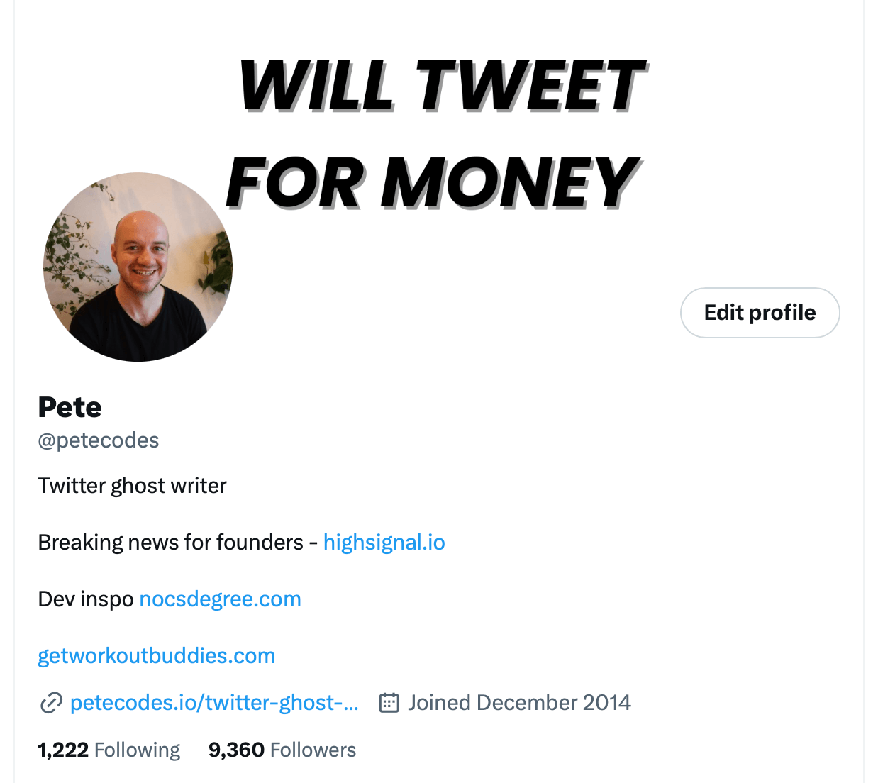 Pete Codes Twitter/X profile