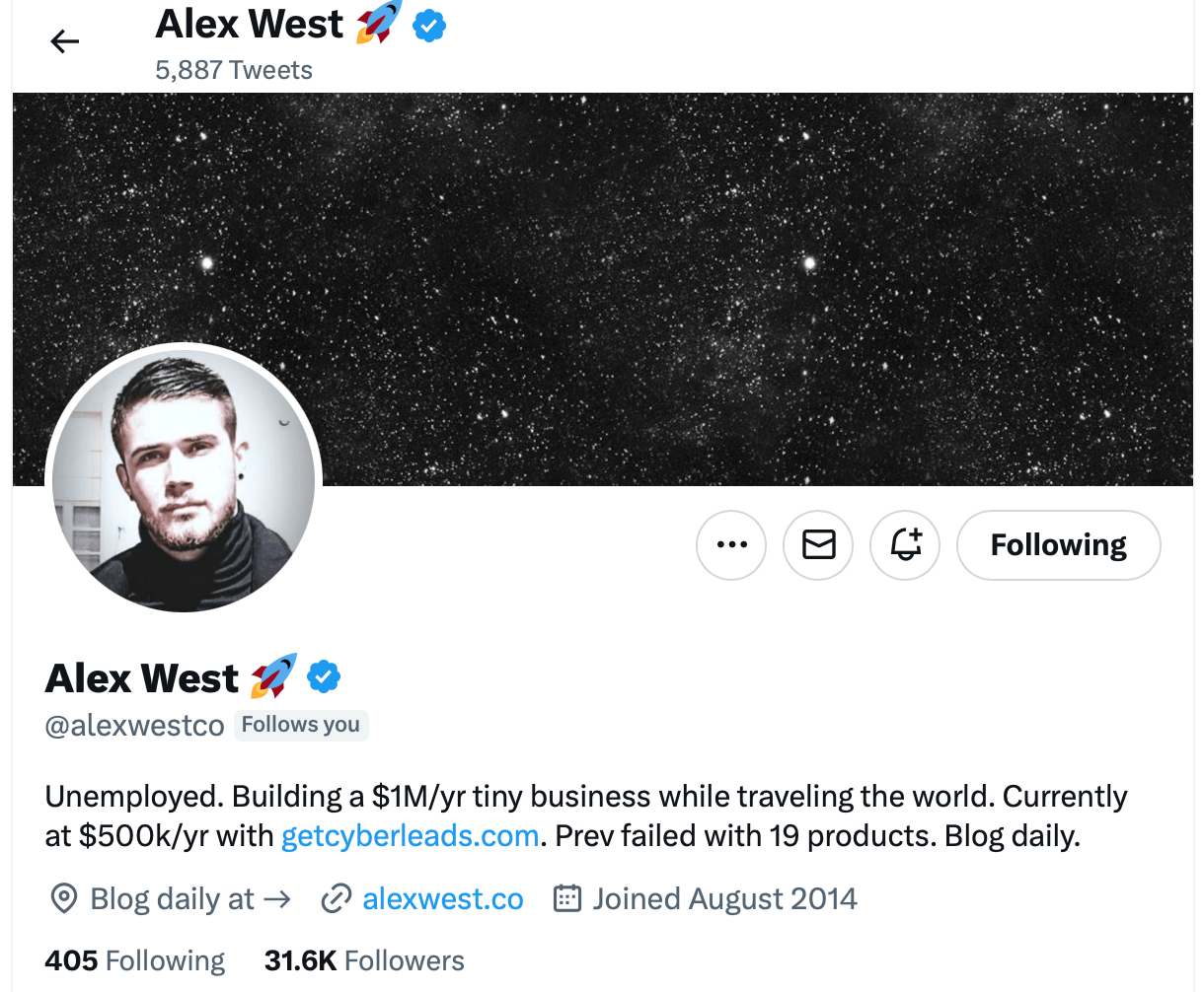 Alex West Twitter