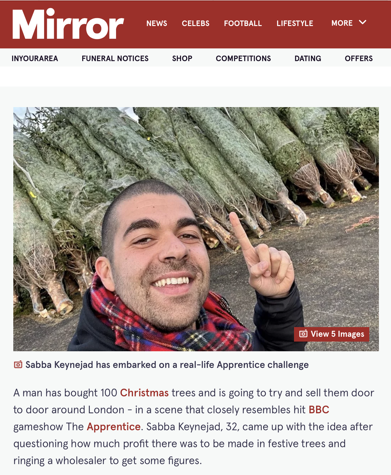 The Mirror feature Veed co-founder selling Christmas trees