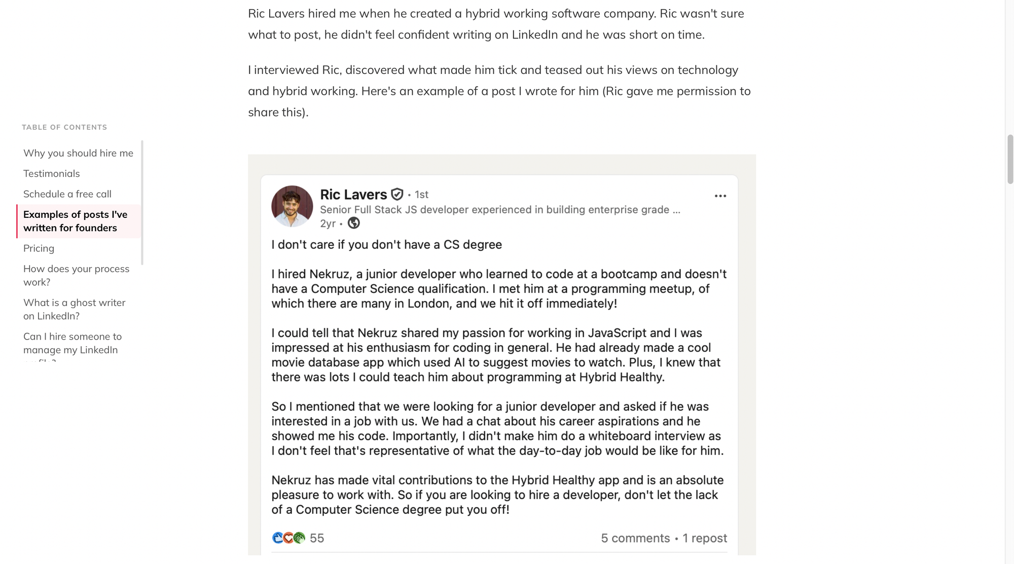 Linkedin ghostwriter case study