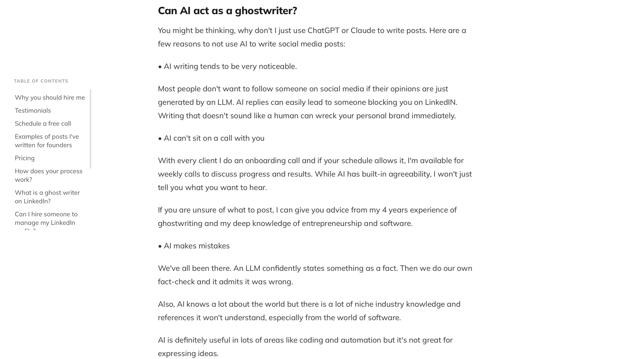Blog post about why a human ghostwriter is better than AI. 