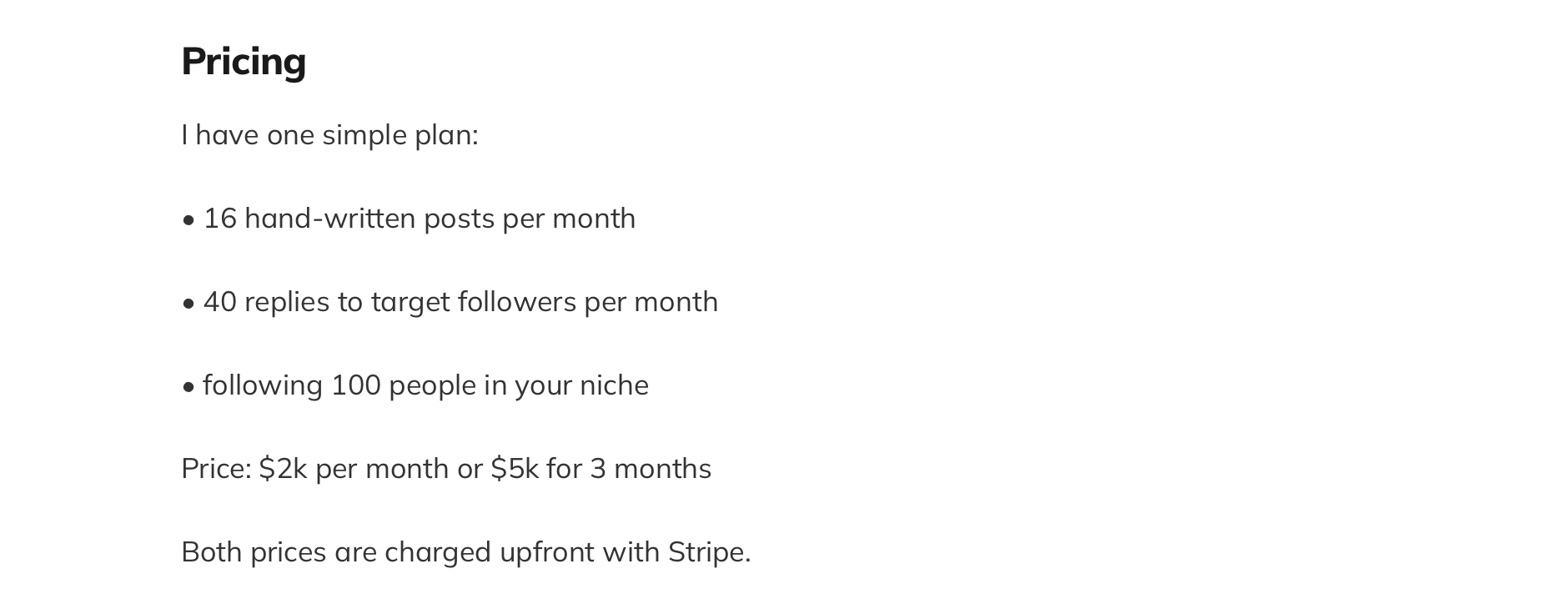 Linkedin ghost writer pricing page
