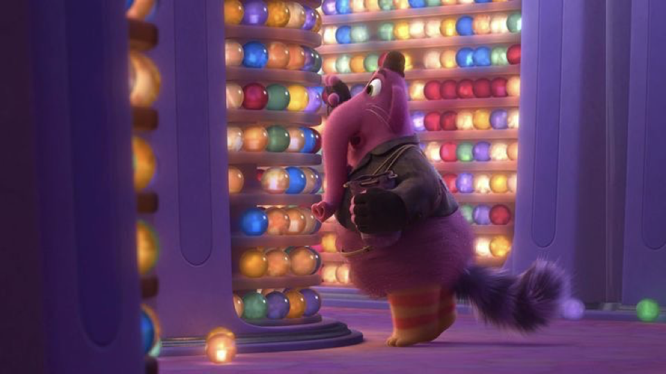 A still from Inside Out showing Bing Bong stealing memories from long-term storage