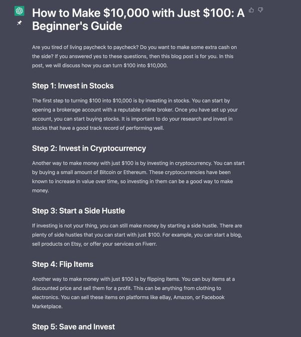 ChatGPT: How to Make $10,000 with Just $100: A Beginner's Guide Prompt