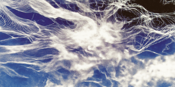Abstract texture of white threads and waves against deep blue