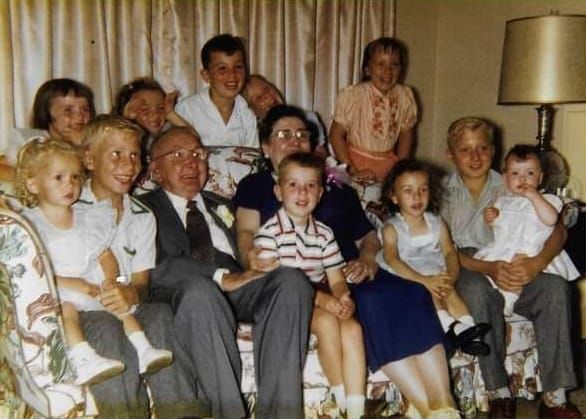 Photo of cousins and grandparents. 