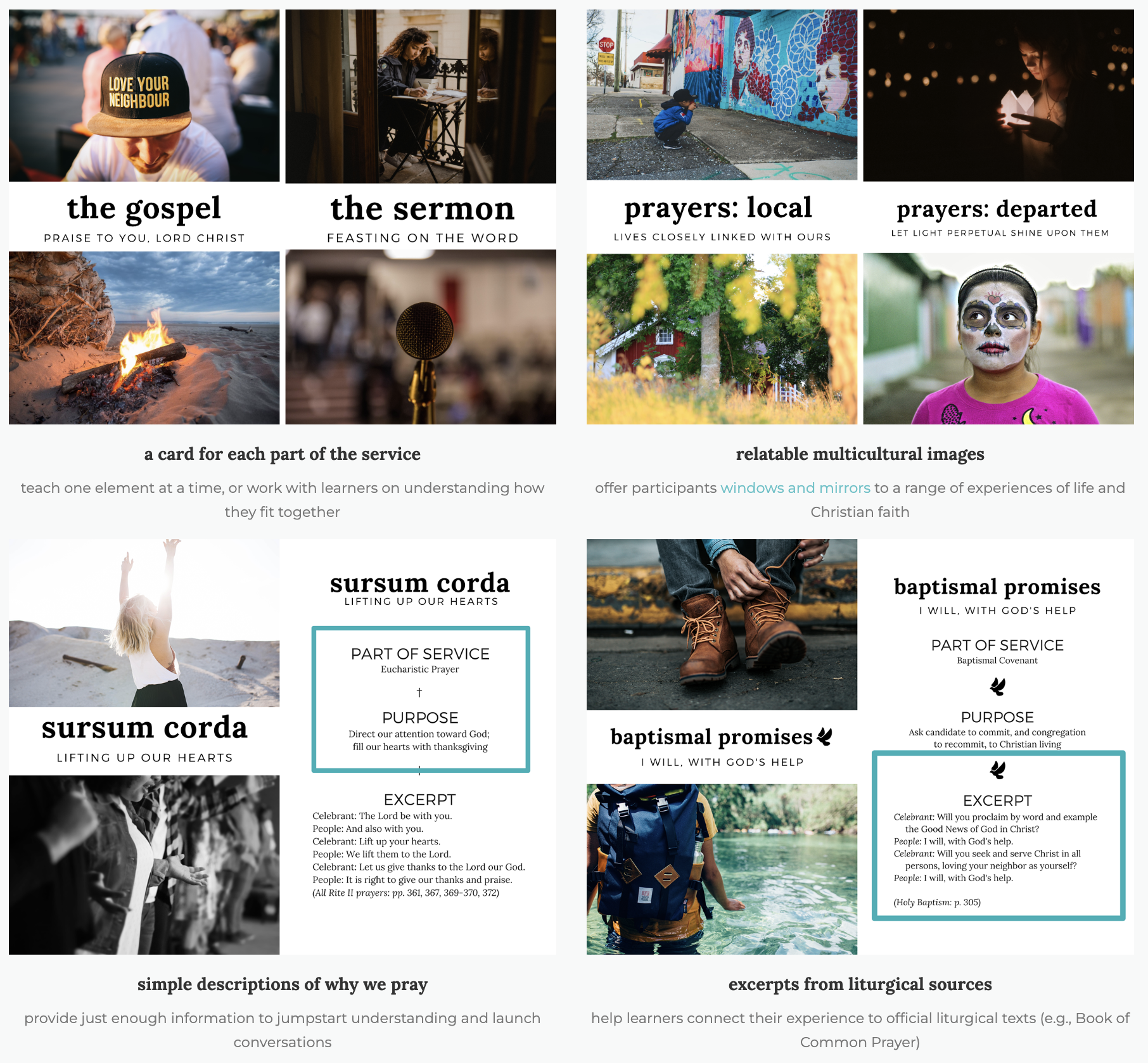 Screenshots of Liturgy Illuminated cards