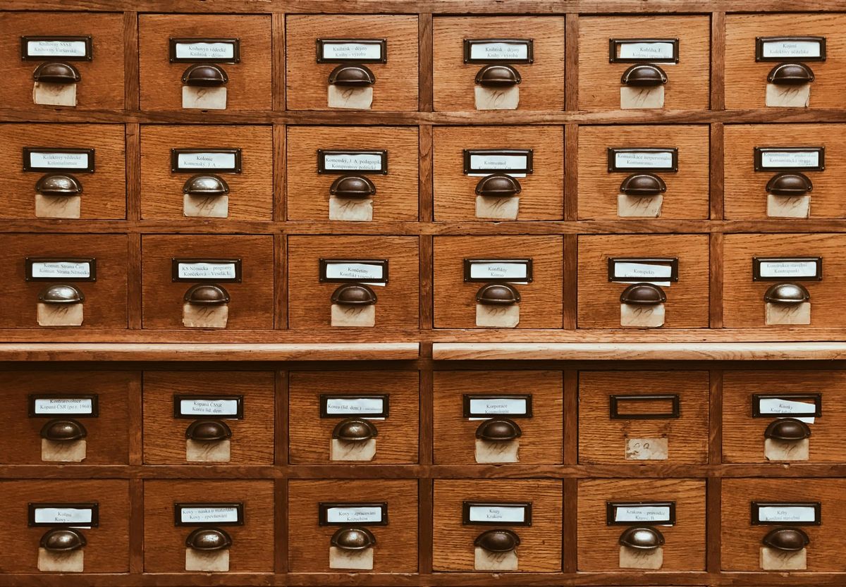 Image of an old-fashioned library card catalog