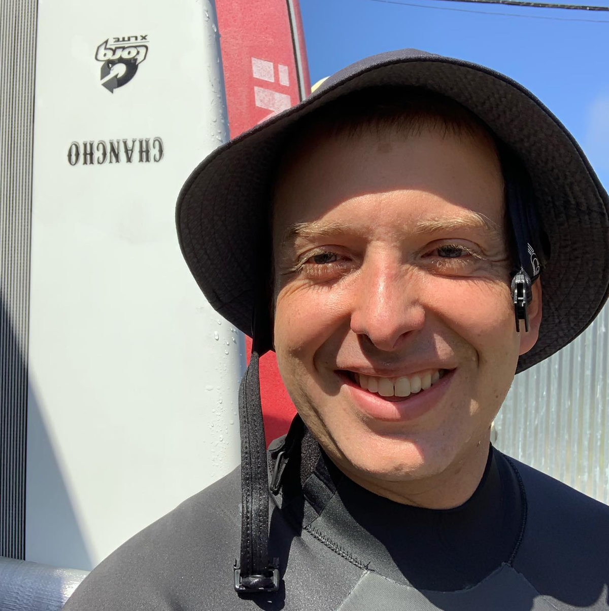 Kyle after a morning surfing in Pacifica, CA