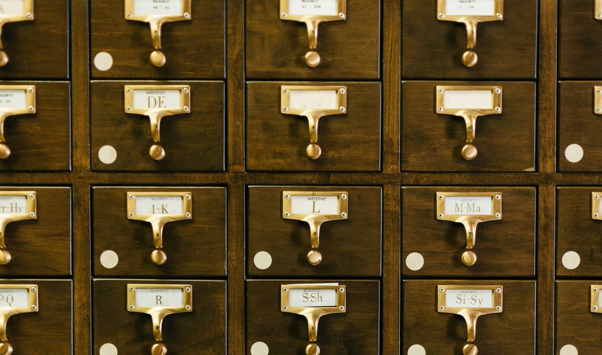 Photo of a library card catalog