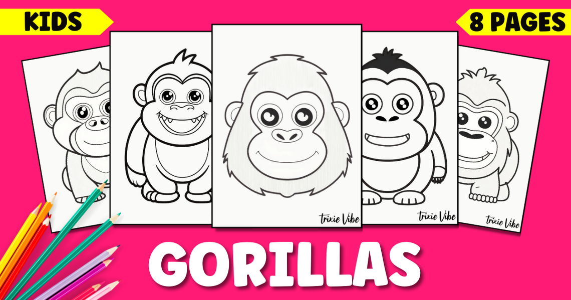 Printable Cute Gorilla Coloring Pages for Kids
