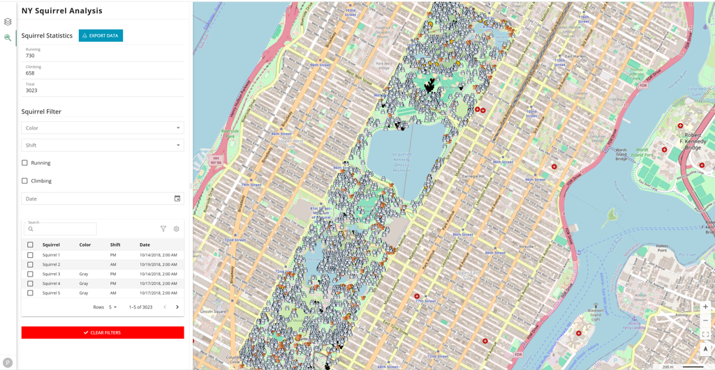 Example: Building an interactive Squirrel Analysis App with forms and tables