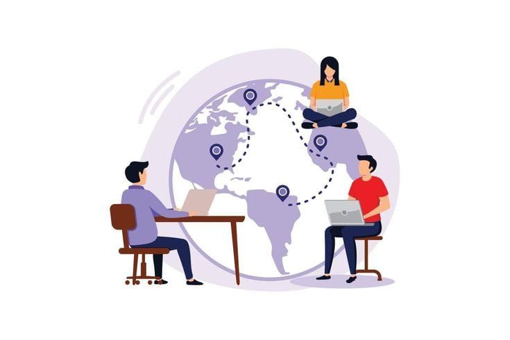 Illustration of app development and outsourcing collaboration