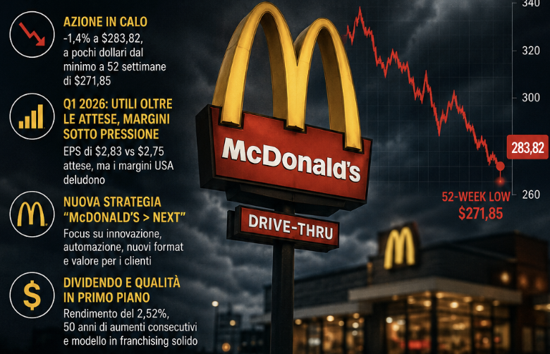 McDonald’s vicino ai minimi annuali: il colosso del fast food perde terreno mentre Wall Street corre