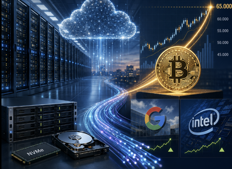 Euforia per il cloud AI, ripresa di storage e comunicazioni ottiche, Google e Intel in rialzo prima delle trimestrali, Bitcoin buca i 65k