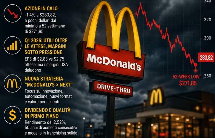 McDonald’s vicino ai minimi annuali: il colosso del fast food perde terreno mentre Wall Street corre