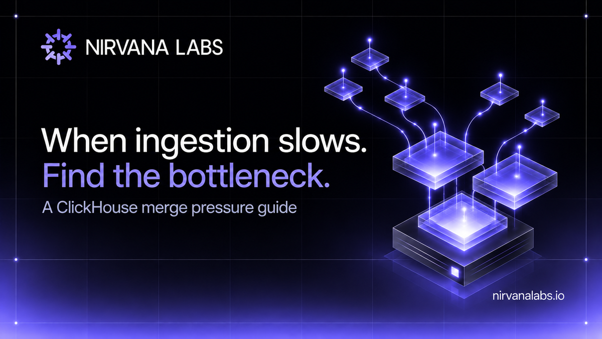 Lavender glass data tiles converge above a storage base beside the headline When ingestion slows. Find the bottleneck.