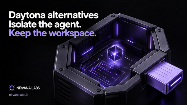 An AI agent core runs inside a dark isolated execution chamber with a separate violet workspace cartridge.