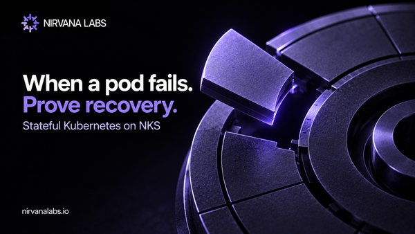 A violet segment rejoins a dark circular assembly, illustrating a stateful Kubernetes recovery exercise.