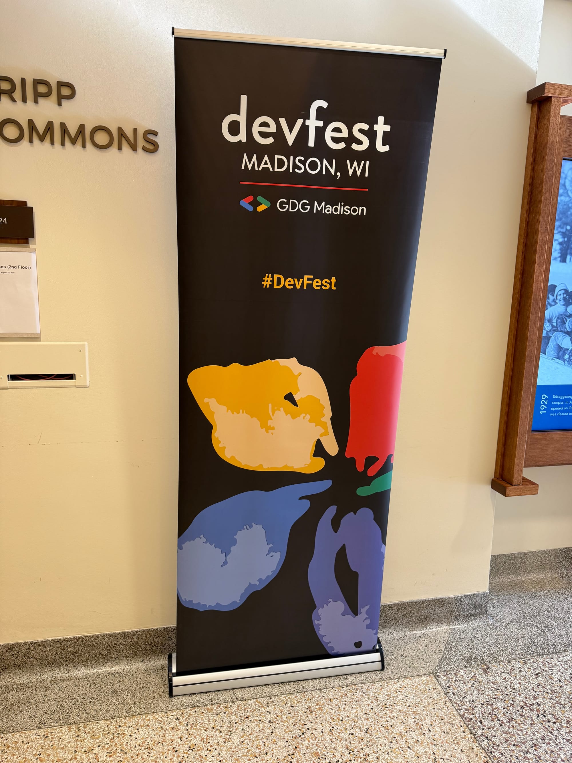 Banner at the Check-in desk for DevFest.