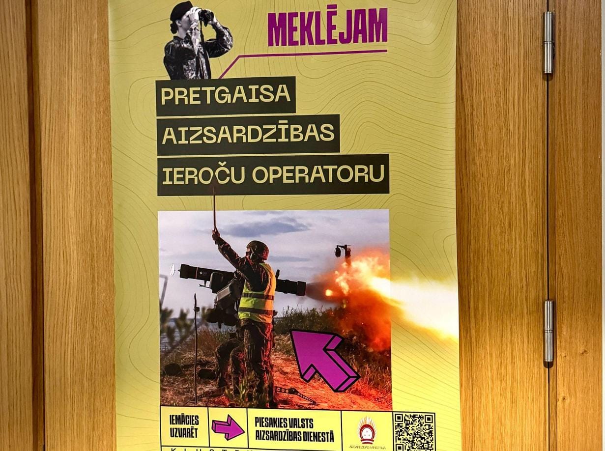 A Latvian poster seeks recruits for anti-aircraft weapons operators.