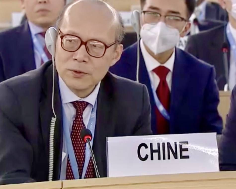 China's U.N. Ambassador Chen Xu speaks to the U.N. Human Rights Council in Geneva