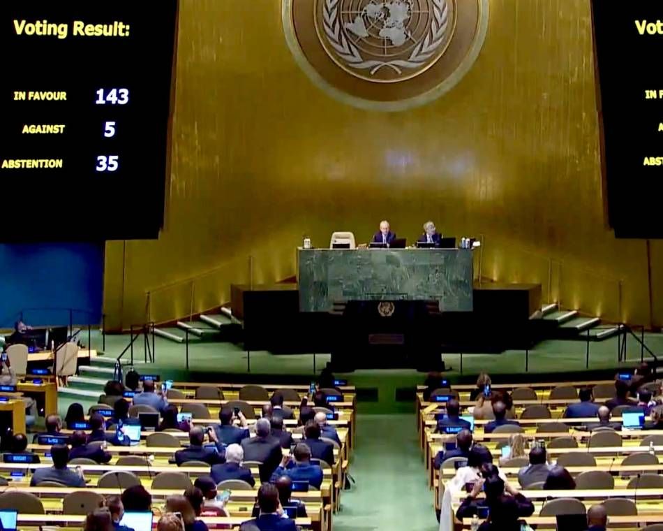 The U.N. General Assembly announces the results of the vote on Russia's announced annexations in Ukraine