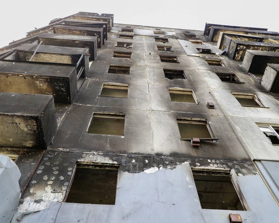 One of the apartment buildings in Borodyanka, Ukraine, all but destroyed by artillery strikes from Russia's invasion
