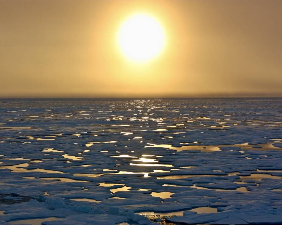 Sunset on the Arctic horizon as scientists aboard a U.S. Coast Guard cutter head south in the Chukchi Sea