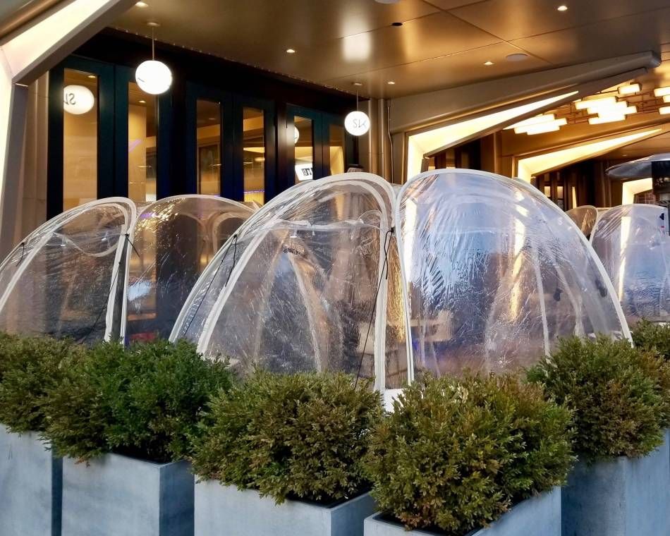 Empty outdoor dining bubbles at a restaurant in the Washington, D.C. region