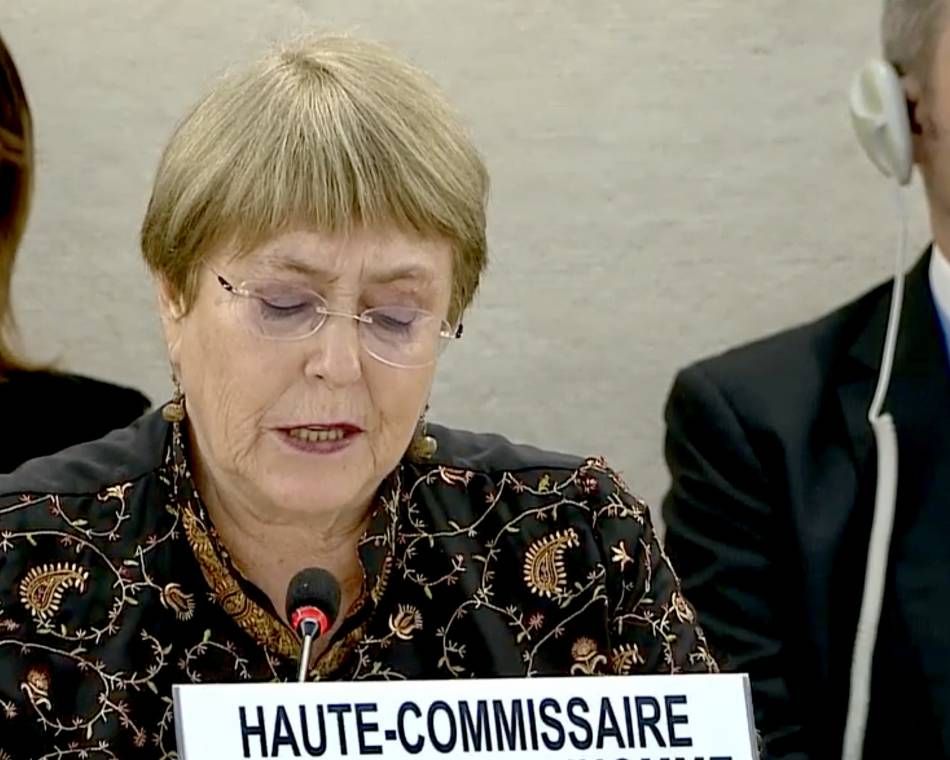 U.N. human rights chief Michelle Bachelet addresses the Human Rights Council in Geneva