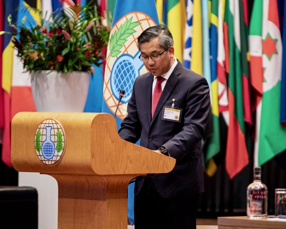 Myanmar's U.N. Ambassador Kyaw Moe Tun at an OPCW conference in 2019