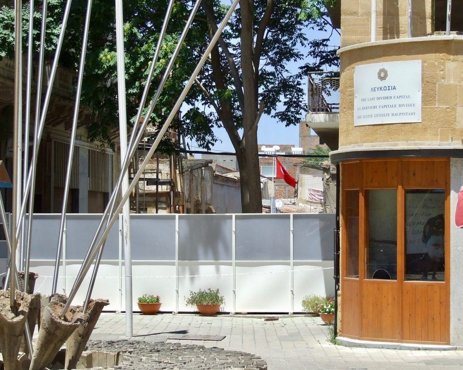 Barriers marking the imaginary "green line" in divided capital Nicosia, Cyprus