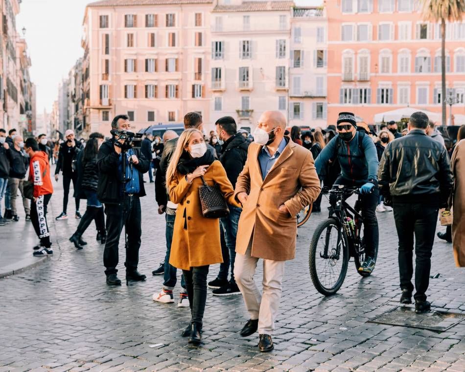 People gather at Rome's Piazza di Spagna in March