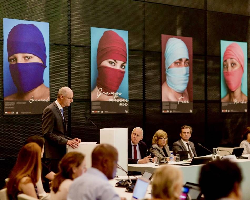 Then-Foreign Minister Stef Blok of the Netherlands speaks at a 2019 conference on modern slavery and human trafficking