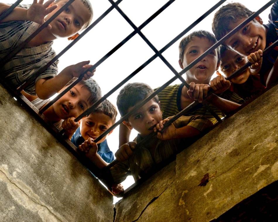 Syrian refugees living in an abandoned factory near Saida, Lebanon