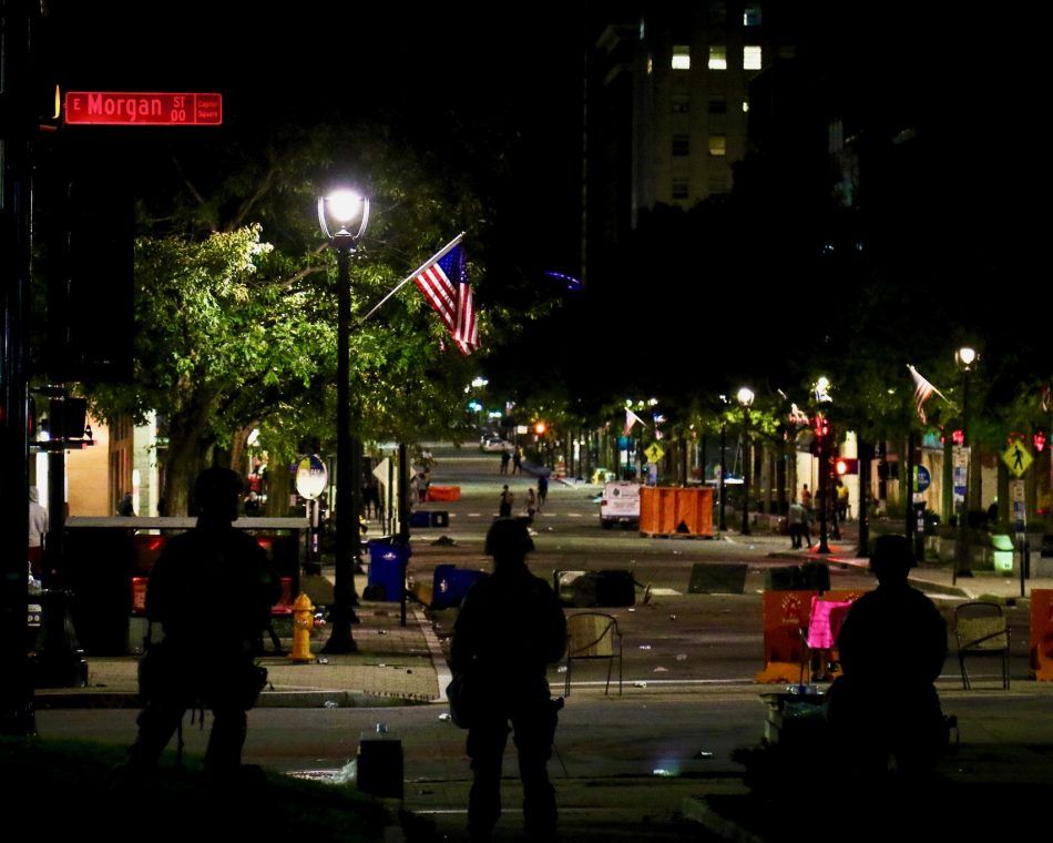 U.S. National Guard soldiers deploy last May during protests and rioting in Raleigh, North Carolina