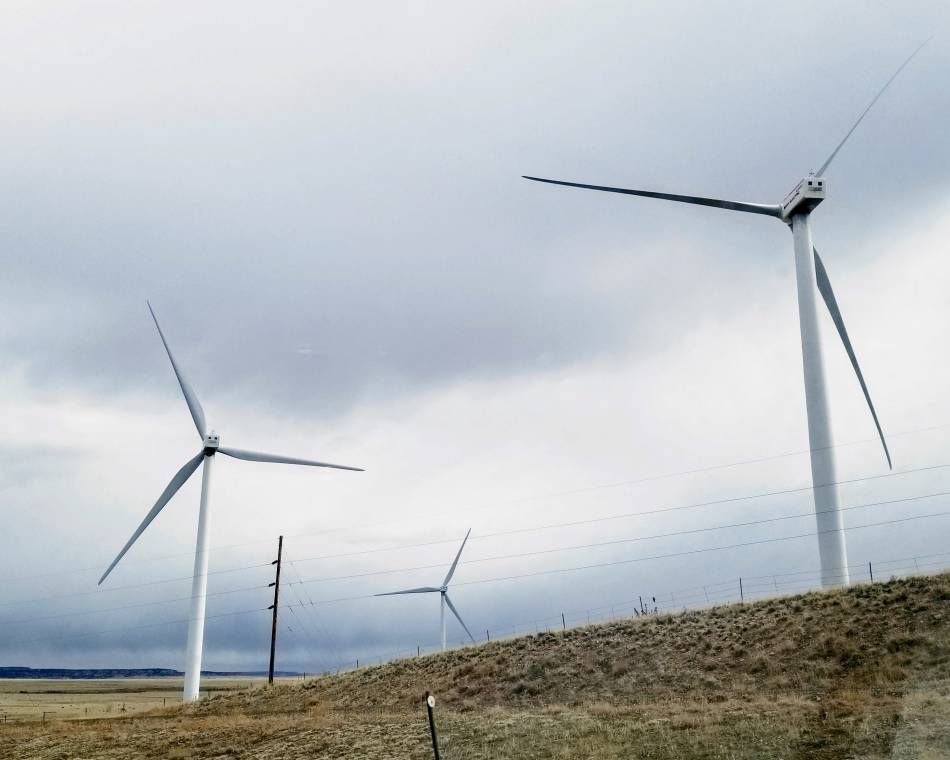 Wind turbines near Pueblo, Colorado, which aims for 100% carbon-free electricity by 2050