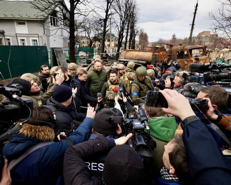 Ukraine's President Volodymyr Zelenskyy visits Bucha to discuss civilian mass killings under Russian occupation