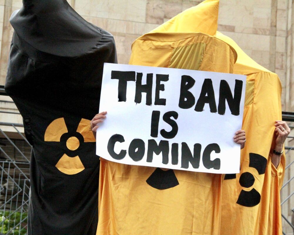 ICAN campaigners dress as nuclear bombs in 2016