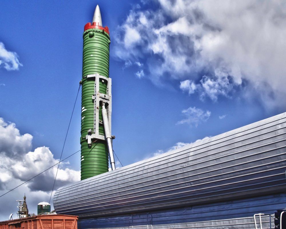 A Soviet-made ICBM RT-23 Molodets at the Russian Railway Museum in Saint Petersburg