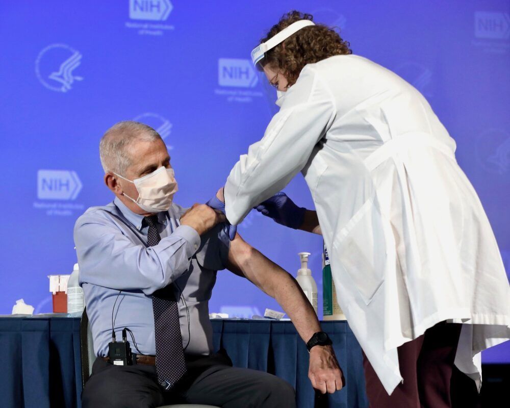 Dr. Anthony Fauci receives the Moderna COVID-19 vaccine