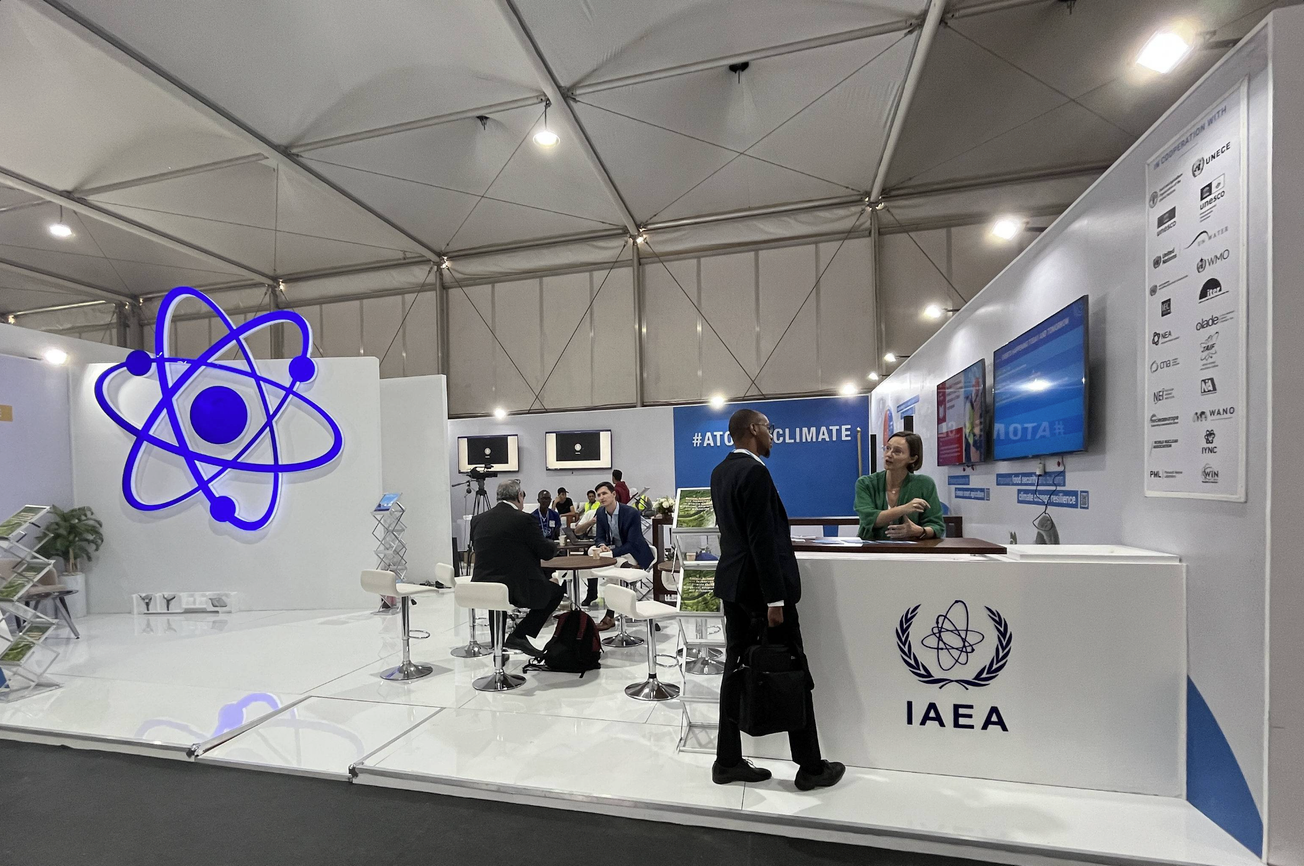 The U.N. nuclear watchdog's public booth at the COP27 talks in Sharm el-Sheikh, Egypt