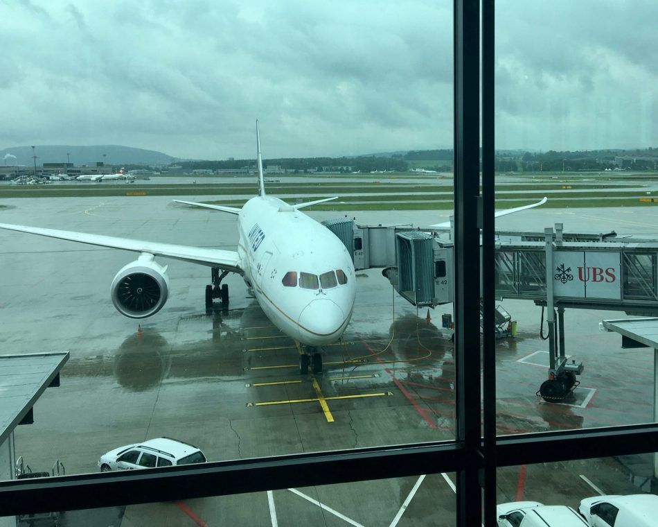 A United airliner at Zurich airport