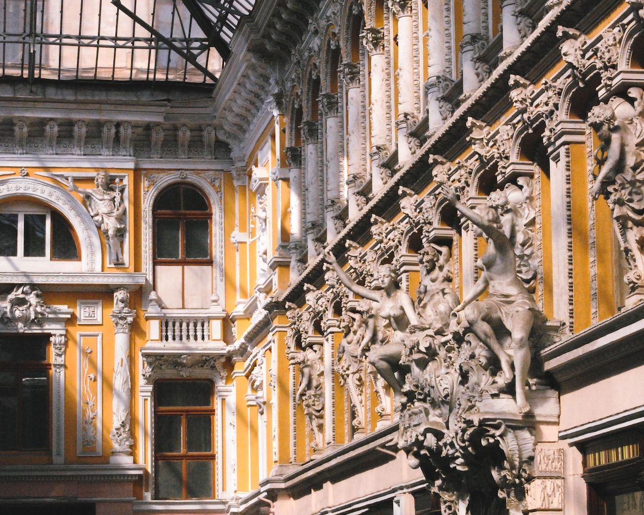 Sculptures in the Odesa Passage hotel and shopping arcade