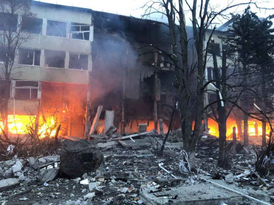 A building damaged in the latest Russian missile attack on 10 regions of Ukraine