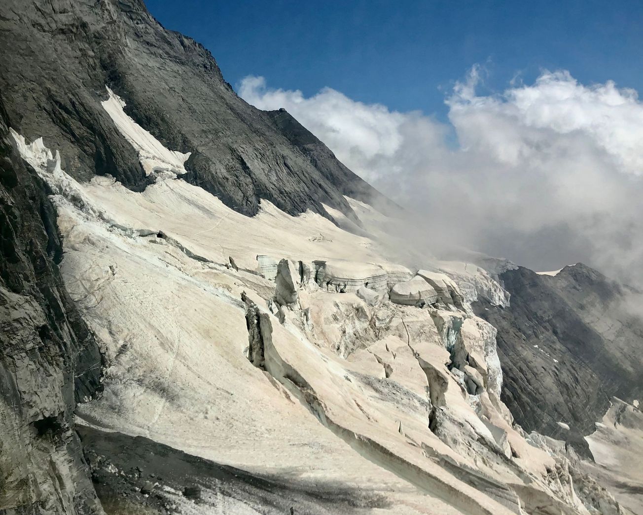 Switzerland's Lower Grindelwald Glacier at more than 3,000 meters high as seen from the Eiger.