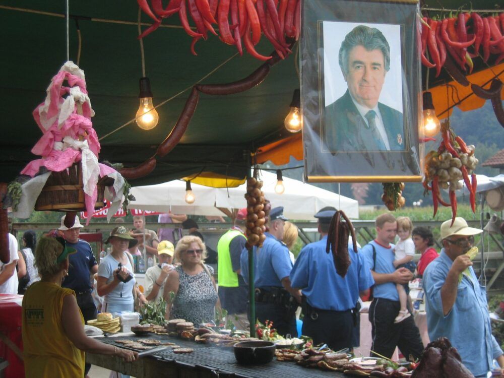 Radovan Karadžić displayed as a hero in Guča, Serbia 15 years ago